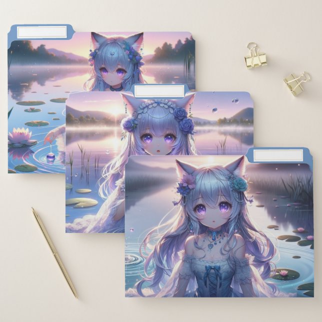 Ethereal Water Spirit Anime Catgirl File Folder (Set)