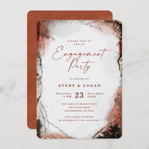 Ethereal Watercolor Burnt Orange Engagement Party Invitation