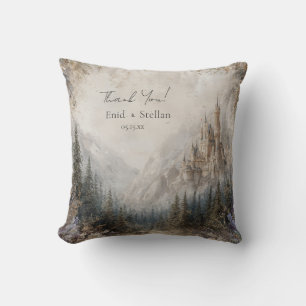 Ethereal Watercolor Castle Mountain Romantic Throw Pillow