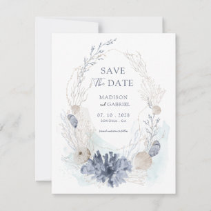 Ethereal Watercolor Coral Seashell Save The Date Invitation