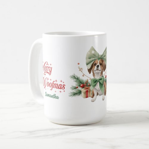 Ethereal watercolor cute corgi with Christmas bow  Coffee Mug
