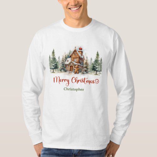 Ethereal watercolor design gingerbread house T_Shirt