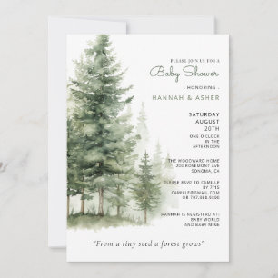 Ethereal Watercolor Forest Woodland Baby Shower Invitation