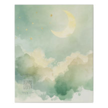 Ethereal Watercolor Moon & Stars Nursery Wall Art