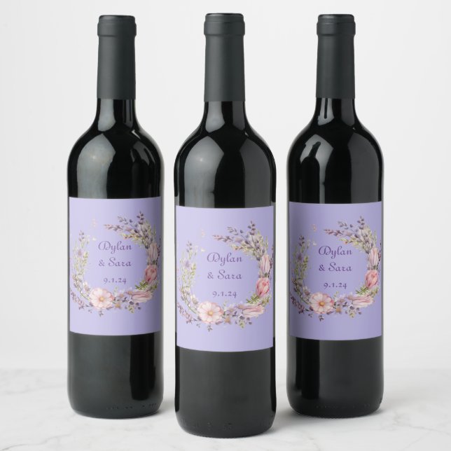 Ethereal Watercolor Wreath Wine Label (Bottles)