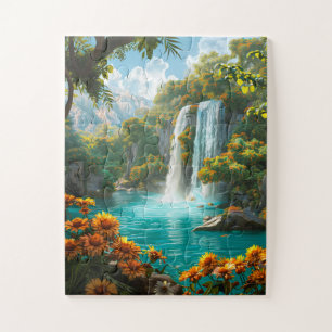 Ethereal Waterfall in Spring Jigsaw Puzzle