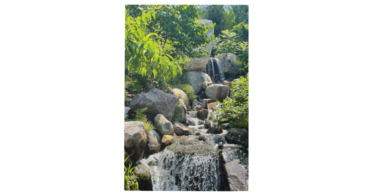 Ethereal Waterfall Tranquil forest greenery Metal Print | Zazzle