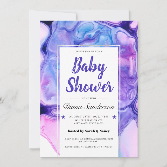 Ethereal Wave Baby Shower Invitations Purple Girl (Front)