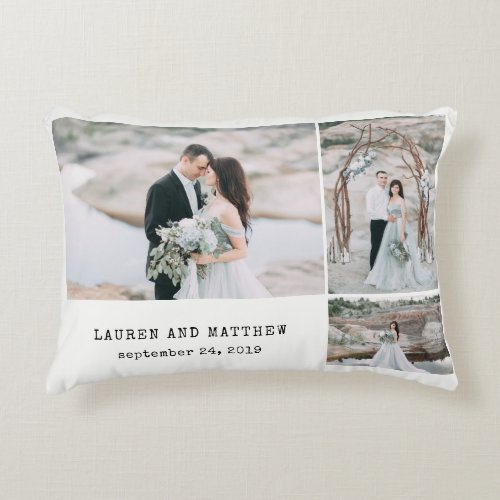Ethereal Wedding 3 Photo Collage and Gray Stripes Decorative Pillow