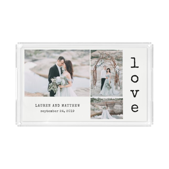 Ethereal Wedding | Love 3 Photo Collage Acrylic Tray (Front)