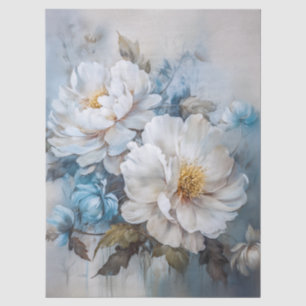 Ethereal White & Blue Floral Bouquet Decoupage Tissue Paper