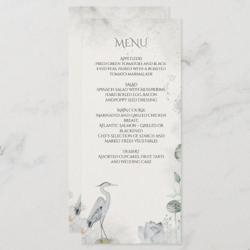 Ethereal White Floral Waterfowl Wedding Menu