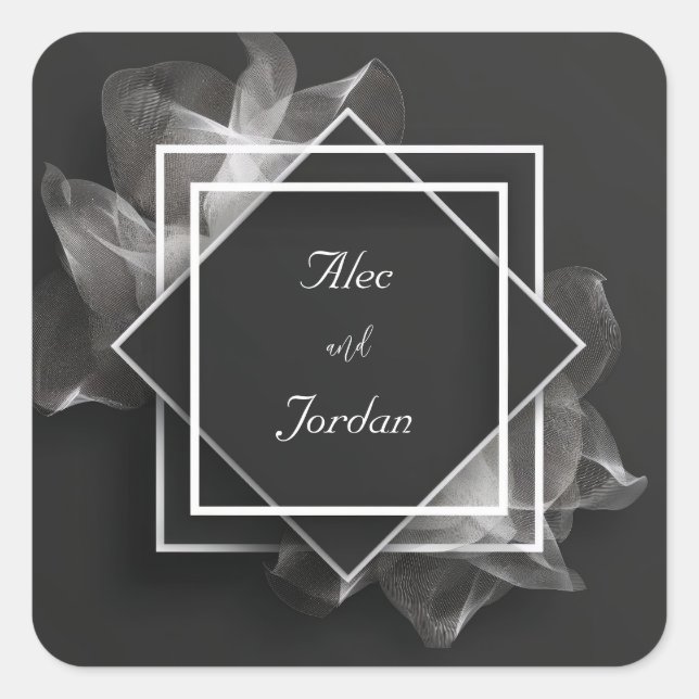 Ethereal White Mesh Geometric Shadow Modern Square Sticker (Front)