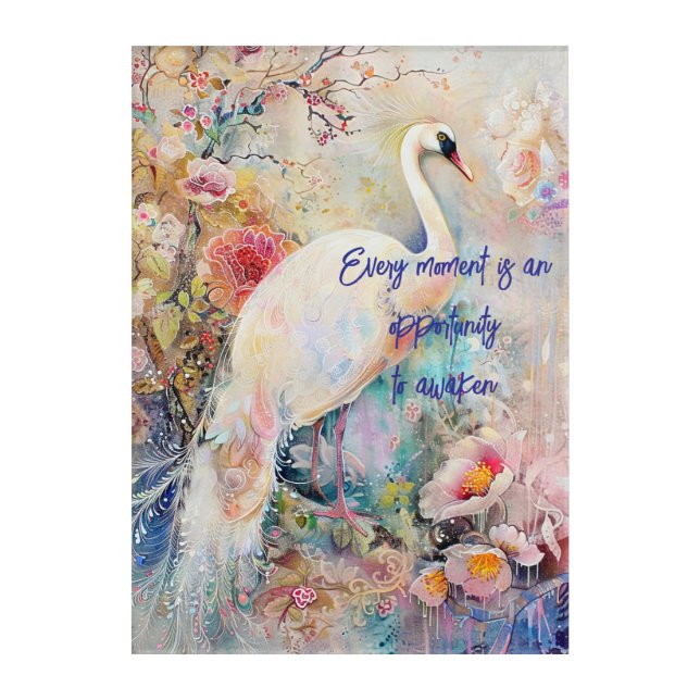 Ethereal White Peacock Acrylic Wall Art (Front)