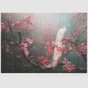 Ethereal White Peacock, Cherry Blossom Tree Tissue Paper