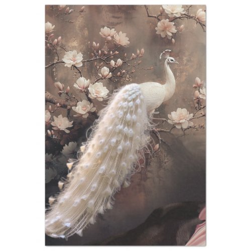 Ethereal White Peacock Moody Magnolia Floral  Tissue Paper