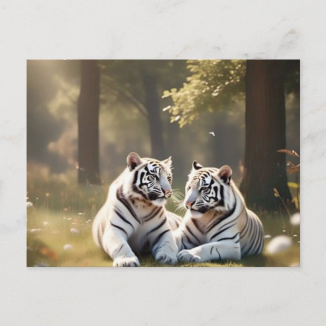 Ethereal White Tigers – Woodland Postcard (Front)