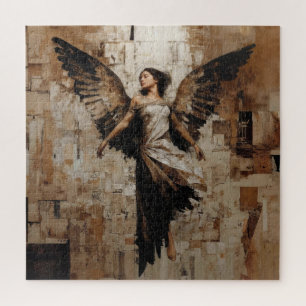 Ethereal Winged Angel Painting in Earth Tones Jigsaw Puzzle