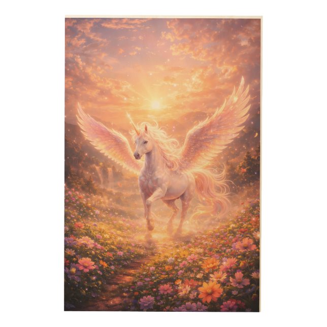 Ethereal Winged Unicorn of Light  | ManJiangHong F Wood Wall Art (Front)