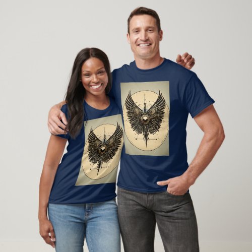 Ethereal Wings Emblem Abstract Line Art round logo T_Shirt