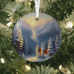 Ethereal Winter Scene Kinkade Inspired Glass Ornament<br><div class="desc">Lovely winter scene inspired by Thomas Kinkade will shine and reflect your lights and complement your Christmas tree and the rest of your holiday home.  Gorgeous colors.  Thanks for looking; we appreciate your business at Paws Charming.</div>