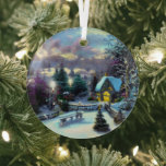 Ethereal Winter Scene Kinkade Inspired Glass Ornament<br><div class="desc">Lovely winter scene inspired by Thomas Kinkade will shine and reflect your lights and complement your Christmas tree and the rest of your holiday home.  Gorgeous,  intense colors.</div>