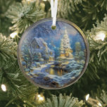 Ethereal Winter Scene Kinkade Inspired Glass Ornament<br><div class="desc">Lovely winter scene inspired by Thomas Kinkade will shine and reflect your lights and complement your Christmas tree and the rest of your holiday home.  Gorgeous colors.</div>
