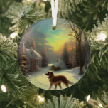 Ethereal Winter Scene with Dog Kinkade Inspired Glass Ornament<br><div class="desc">Lovely winter scene inspired by Thomas Kinkade will shine and reflect your lights and complement your Christmas tree and the rest of your holiday home. Gorgeous colors. Plus, any animal-themed products sold from the Paws Charming shop help us make a donation to animal charities, so you know you are doing...</div>