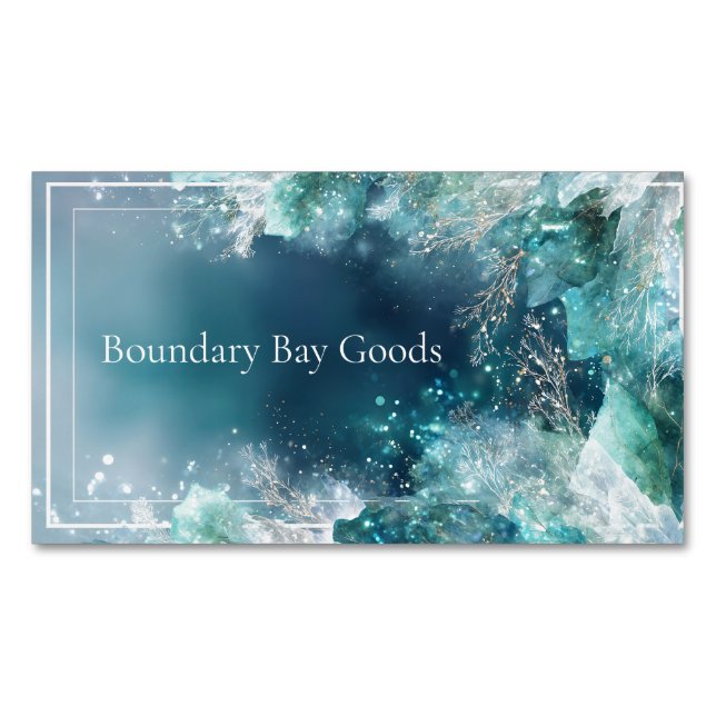 Ethereal Winter Teal Blue Ice Frost Gilded Frame Business Card Magnet (Front)