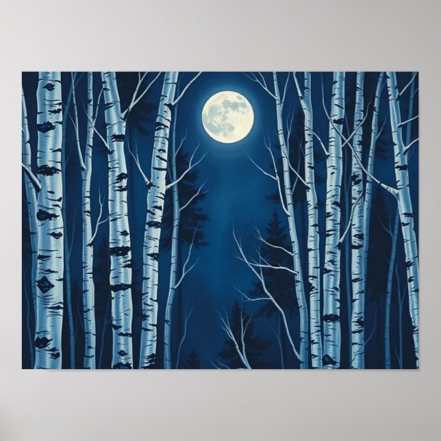 Ethereal Winter's Glow: Full Moon Illuminating Poster (Front)