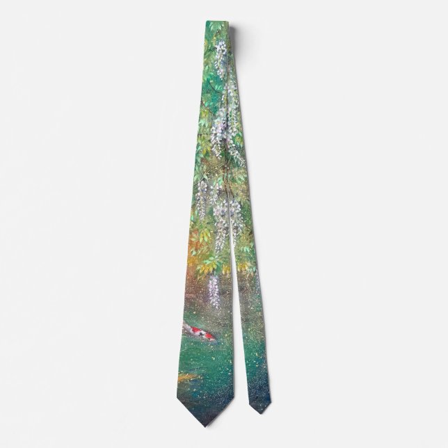 Ethereal Wisteria: The Koi's Golden Dream Neck Tie (Front)