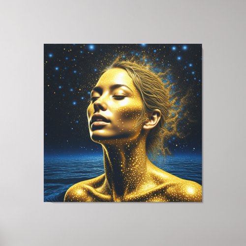 Ethereal Woman Meditating Under the Stars Canvas Print