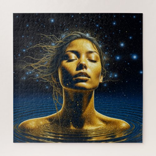 Ethereal Woman Meditating Under the Stars Jigsaw Puzzle