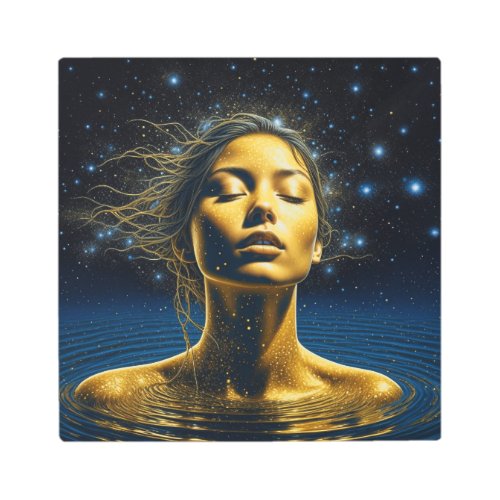 Ethereal Woman Meditating Under the Stars Metal Print