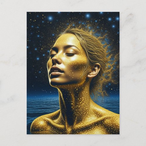 Ethereal Woman Meditating Under the Stars Postcard