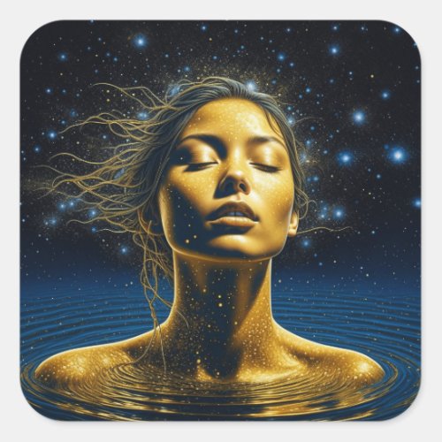 Ethereal Woman Meditating Under the Stars Square Sticker