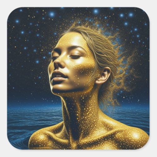 Ethereal Woman Meditating Under the Stars Square Sticker