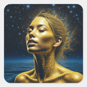 Ethereal Woman Meditating Under the Stars Square Sticker