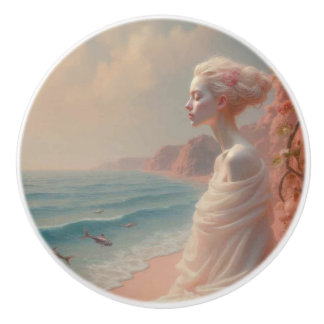 Ethereal Woman on Dreamy Beach Ceramic Knob