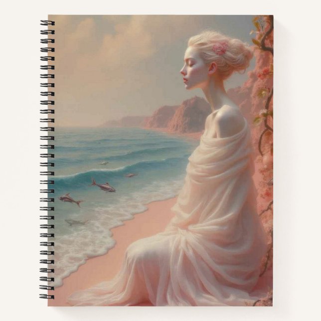 Ethereal Woman on Dreamy Beach Notebook (Front)