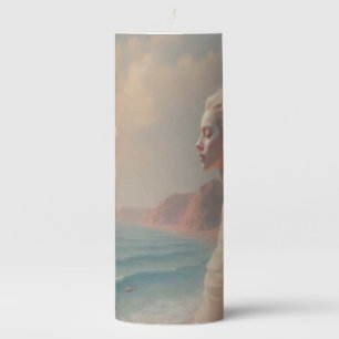 Ethereal Woman on Dreamy Beach Pillar Candle