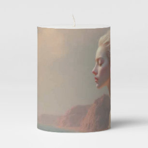 Ethereal Woman on Dreamy Beach Pillar Candle