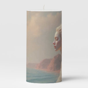 Ethereal Woman on Dreamy Beach Pillar Candle