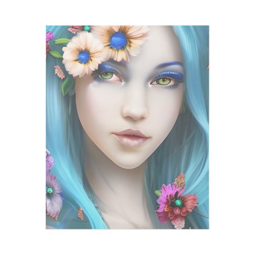 Ethereal Woman with Flowers in her Blue Hair Gallery Wrap