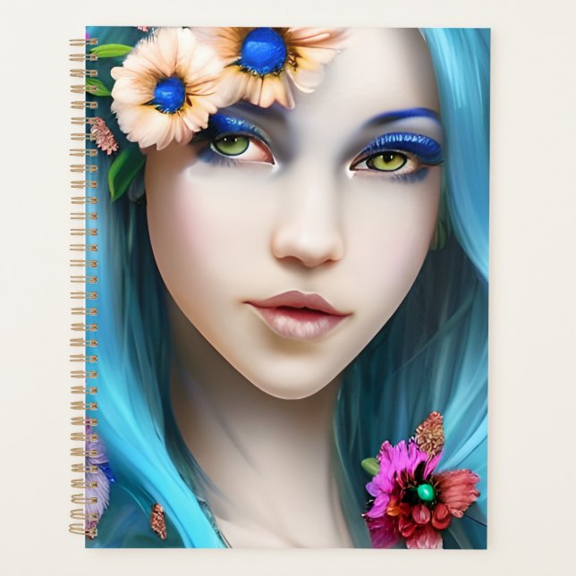 Ethereal Woman with Flowers in her Blue Hair Planner (Front)
