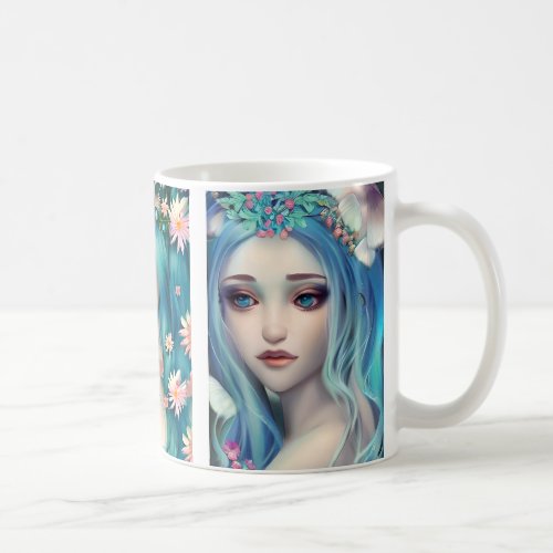 Ethereal Women with Flowers in their Blue Hair Coffee Mug