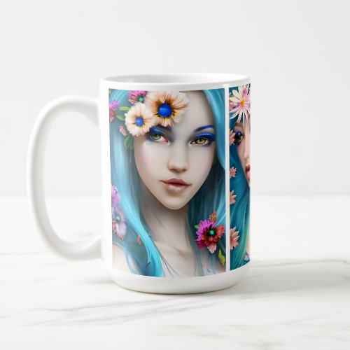 Ethereal Women with Flowers in their Blue Hair Coffee Mug