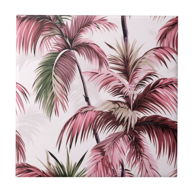 Ethereales rosé palm pattern ceramic tile (Front)