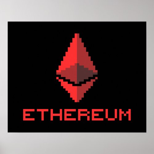 Ethereum ETH 8_Bit Red Logo  Poster