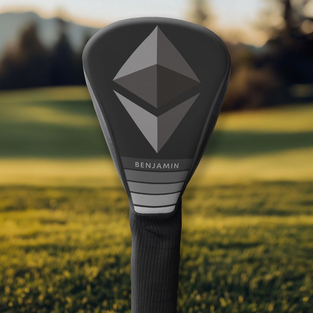 Ethereum Investment Crypto with Name Gray Stripes Golf Head Cover (Personalized Golf Head Cover)